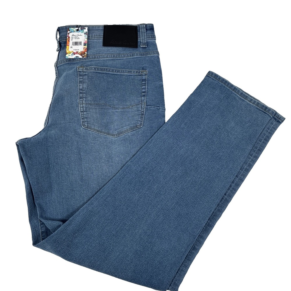 Robert Graham Merton Jeans Mens 38x34 Light Indigo Denim Light Wash Straight Leg